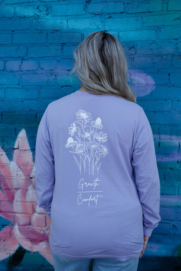 Growth Over Comfort Dark Lavender Long Sleeve Tshirt